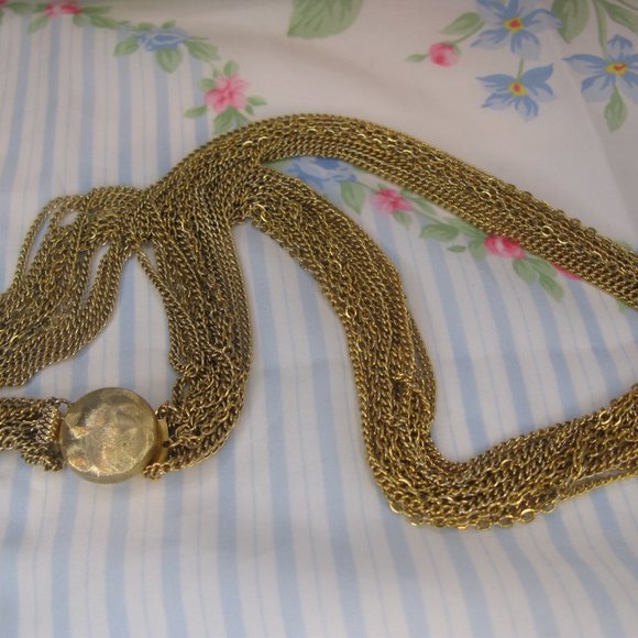 Vintage Gold Tone Multi Strand Chain Layered Necklace 23" L - Picture 3 of 8